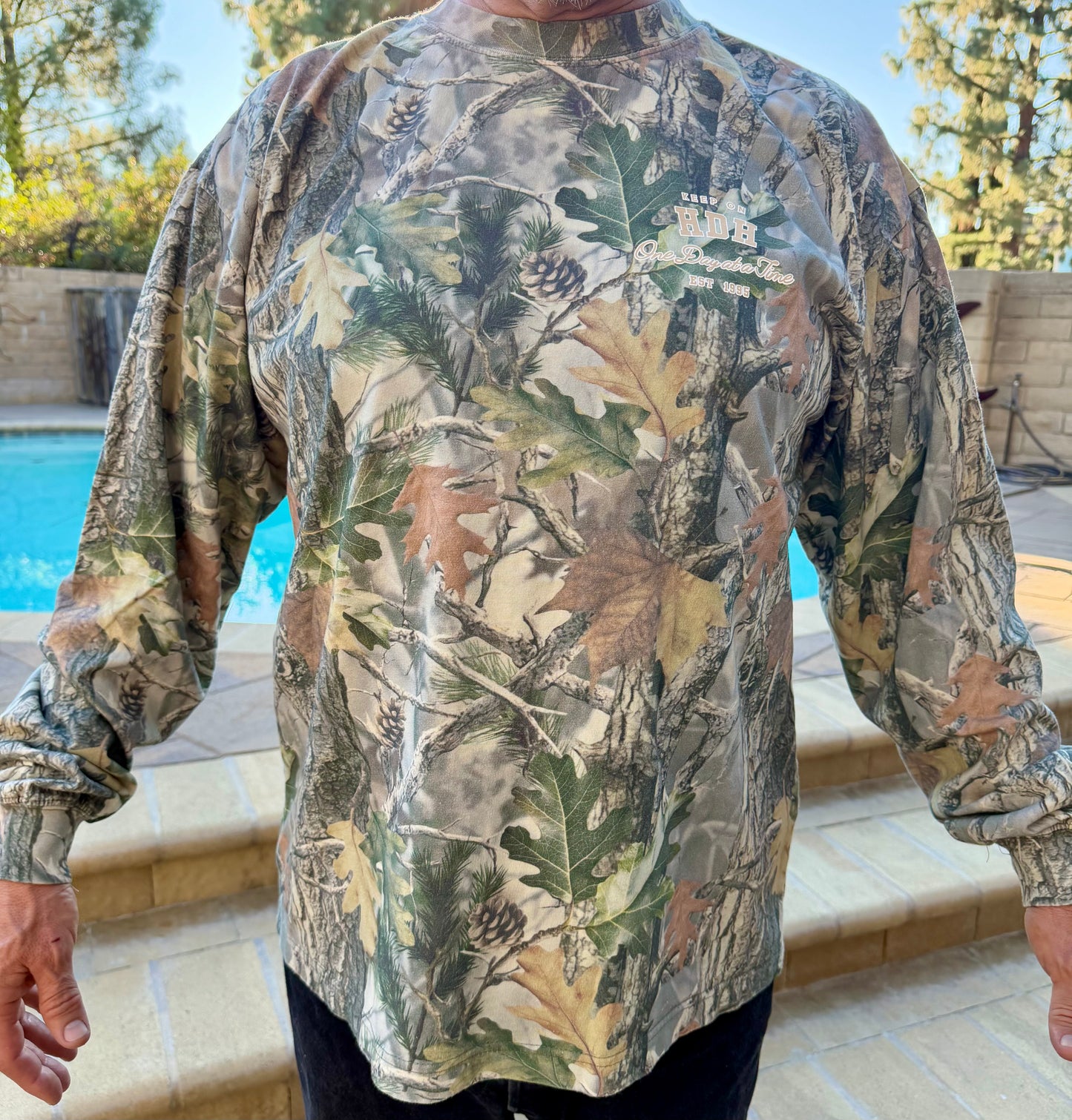One Day at a Time- Vintage Wood Camo Long Sleeve